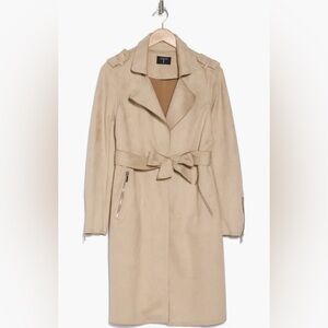 Tahari | Sand Faux Suede Trench Coat